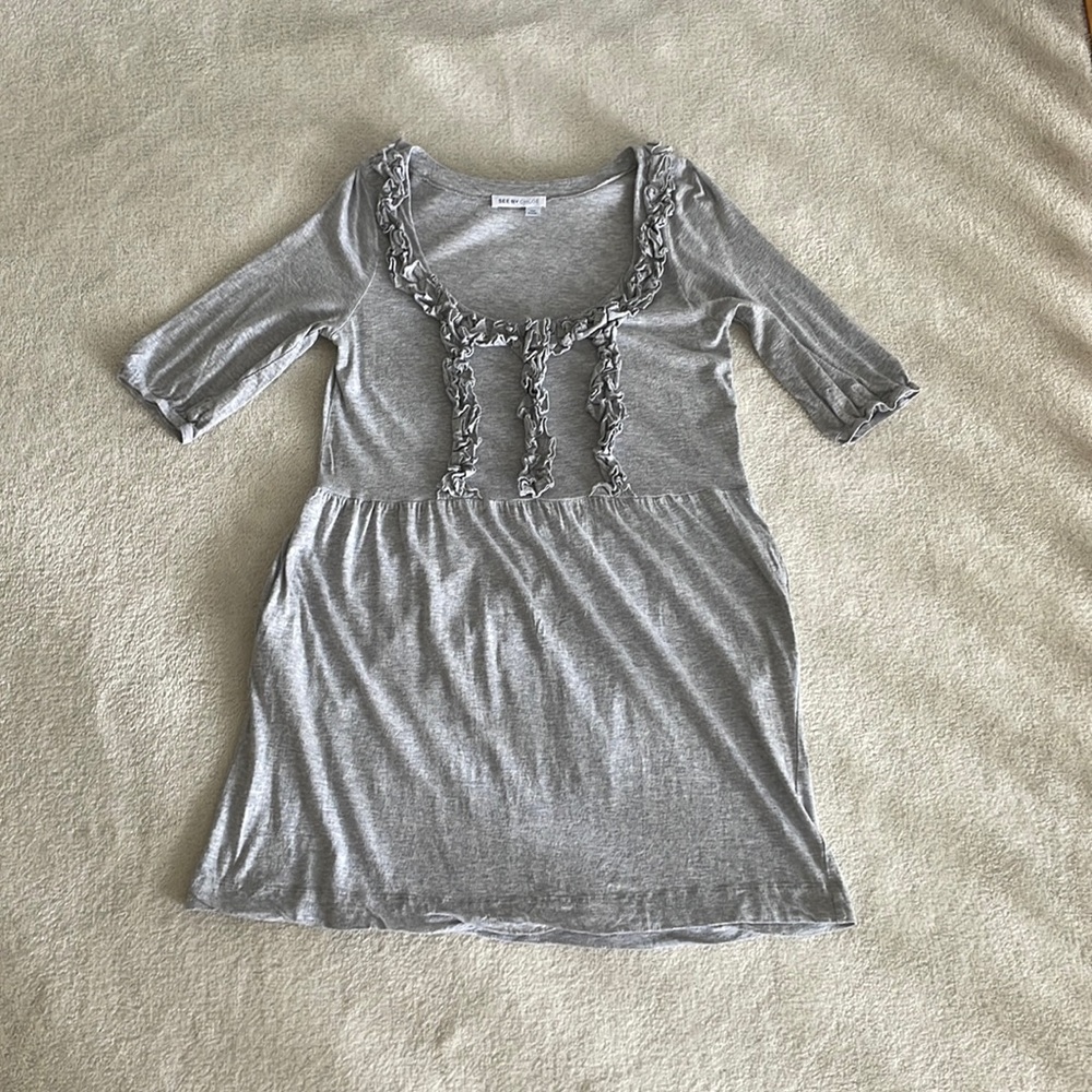 Heathered gray See by Chloe Ruffle detailed 3/4 sleeve dress